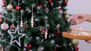 5PCS Christmas Tree Ornaments Wood Bead Hanging Decorations Farmhouse Natural Bead Garland Rustic Small Wooden Boho