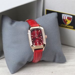 Jam tangan Wanita Leopard 8086 tali kulit tanggal aktif analog original