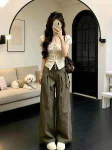 XUECAIQI | Summer Casual Flattering Set Puff Sleeves Loose Fit Wide Leg Pants