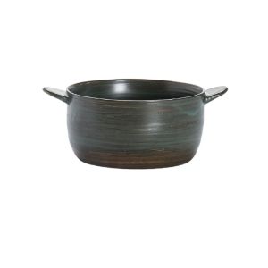 Retro Ceramic round Bowl Double Earths Simple Japanese Style Breakfast Rice Salad Bowl Home Use Oven Safe Pure Color Dinnerware