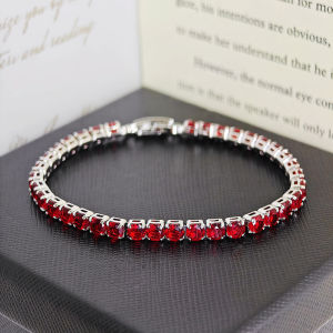 2024 New Arrival 4mm Luxury Red Blue Green Silver Color Bracelet Bangle for Women Valentines Day Gift Jewelry Wholesale S5787
