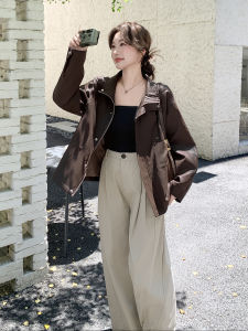 Brown Hong Kong Style Short Leather Jacket Womens Fashionable PU Coat Autumn New Arrival Large Female Personality