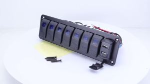 12V 24V DC 3/4/5/6/8 Sets of Marine Control Lever Switch Panel with 4.8A Dual USB Charger Voltage and Sticker Blue
