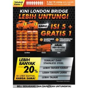 Silet Pisau Cukur London Bridge Cutter Asli Stainless Tajam 1 Bungkus Isi 5 pcs Gillette Untuk Barber dan Alat Cukur