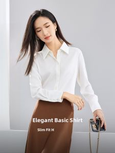 Elegant Pure Color Basic Shirt Womens Long Sleeve Tie Waist Straight Leg Polyester Fiber Commute Style Autumn New Arrival