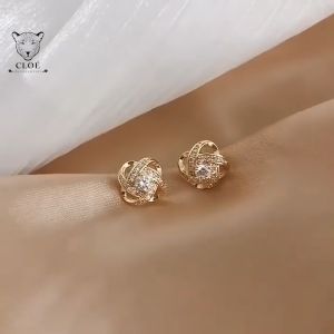 Bông tai nữ viền xoắn đính đá khuyên tai sang chảnh phụ kiện trang sức Cloe Accessories 3325