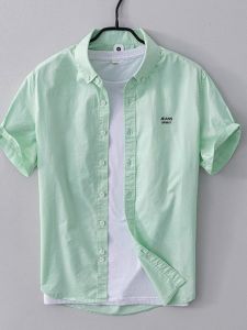 Summer Thin Casual Embroidered Short Sleeve Shirt Loose Fit Youth Trendy Half Sleeve Shirt for Men Breathable Lightweight Shirt