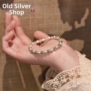 WU YUE JEWELRY | Simple Matte Polish Beads Silver Bracelet