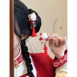 Festive New Year Red Tassel Hair Clip: Women's Traditional Chinese Style Hair Accessories