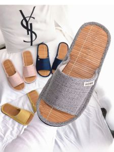 Summer Bamboo Slippers Mens and Womens Bamboo Woven Bamboo Plate Slippers Home Mute Seamless Wooden Floor Cloth Bottom Straw Mat Slippers
