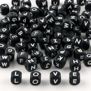 20pcs/Lot 12mm Black Square Silicone Letter Beads For Jewelry Making DIY Bracelet Necklace Earrings Etc Handmade Accessories