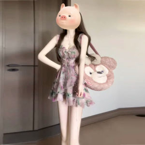 CHANGTONG | Retro V-neck Ruffled Floral Dress
