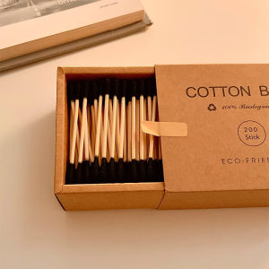 Bộ 200 Ngón Tăm Cotton Hai Đầu Dùng Một Lần Bằng Gỗ Tre Thân Thiện Với Môi Trường Hộp Đựng Giấy Bò Dụng Cụ Vệ Sinh Cá Nhân