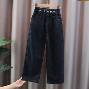 Quần Jeans Denim Quần Dài Thường Ngày Cho Gái Thơ Lót Lông Cừu Ống Rộng Quần Dài Thu Đông Quần Jeans Denim Cho Trẻ Em