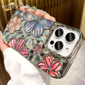 Kisscase Mạ Gấp Tráng Men vẽ hình hoa vỏ điện thoại Cho iPhone 15 14 13 12 11 Pro Max phong cách Ins Long Lanh nhựa TPU mềm Chống-Mùa Thu Bao Gồm Tất Cả Chống Sốc Ốp lưng cho iPhone 15 14 13 12 11