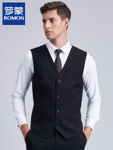 Romon Business Slim Fit Vest Mens British Style Casual Wedding Groomsmen Suit Jacket Polyester V-neck Single Button