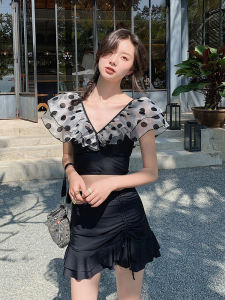 Womens One-Piece Bottoming Swimwear Short Skirt Safety Non-Lightning Double Layer Non-Light Black Milk White Sports Fitness