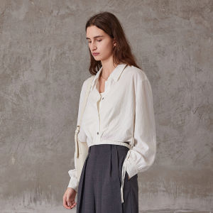 MSLAN Spring Early Skin-friendly Mulberry Silk Bow-tie Unique Design White Shirt V-neck Short Length Loose Fit Womens Blouse