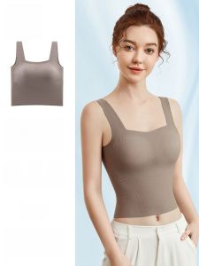 MiiOW | Slimming U-Neck Tank Top Womens Summer Camisole With Chest Pad Anti-Light Vertical Strip Fashion Backless Base Shirt