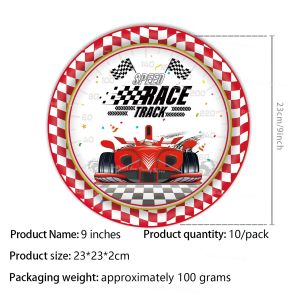 Potdemiel | Racing Car Disposable Tableware Kit Checkered Flag Plates Cups Napkins Tablecloth Banner Boys Birthday Party Decoration Supplies