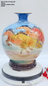 Bình hút lộc vẽ vàng 24K Cao 30cm Mã đáo thành công Bát Tràng