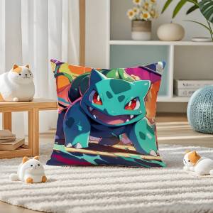 Bandai | Pokemon Venusaur Anime Plush Pillow Cover Soft Short Plush Cushion Cover For Sofa Bedroom Home Decor Gift Decoration