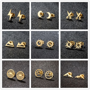 punk Stainless Steel Lightning Bolt Earrings for women men Prevent Allergy Metal gold color tragus piercing earring