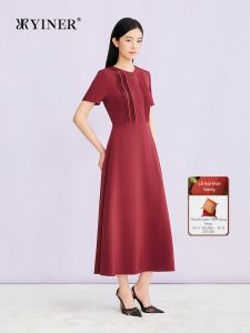 YINER | Elegant French Style Gathered Waist Silk Dress