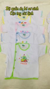 Combo 5 Bộ quần áo Cộc Tay sơ sinh bé trai bé gái cài cúc lệch Chất 100% Cotton Bossini 0-9kg có tách lẻ 3 bộ