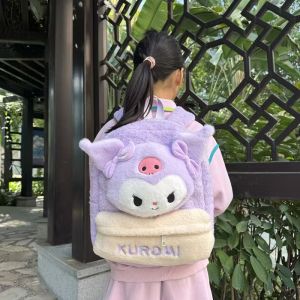 Large Capacity Plush Backpack Cute Little Pink Rabbit Devil Cartoon Childrens Bookbag Dual Shoulder Bag Soft Fabric for Kids