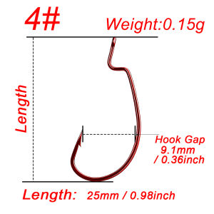 FishTrip Red EWG Hooks 25-100PCS Bass Fishing Offset Worm Hooks Freshwater Texas Rig Soft Plastics Worms Bait Fishing Hook