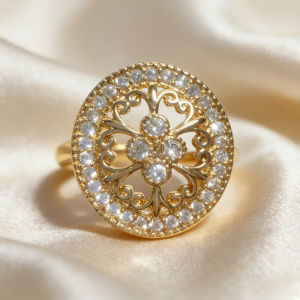 Huitan Aesthetic Hollow-out Design Ring for Women Gold Color Cubic Zirconia Finger Jewelry for Engagement Delicate Jewelry Gift