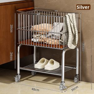 YIXUAN | Portable Dirty Laundry Basket Double Layer Storage Trolley