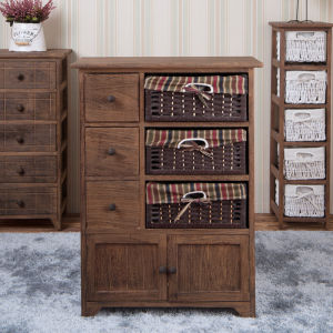 American Style Country Wood Bedside Table Wicker Weaving Storage Cabinet Bedroom Vintage Drawer Five Drawer Small Storage Cabinet