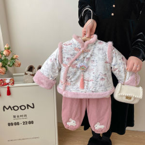 ชุดฮั่นฝูสำหรับเด็กทารกชุดออกงานสำหรับเด็กวัยหัดเดินเพิ่มความหนาบุขนฤดูหนาวชุดฤดูหนาวสำหรับลูกน้อยชุดตรุษจีนสไตล์จีน