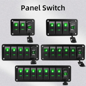 12V 24V DC 3/4/5/6/8 Sets of Marine Control Lever Switch Panel with 4.8A Dual USB Charger Voltage and Sticker Green