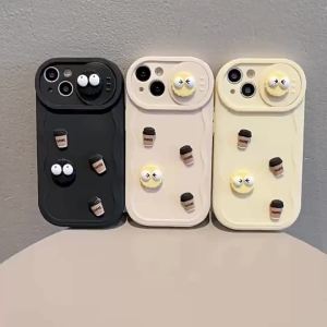 Shockproof white case 3D cartoon cute coffee coal ball phone case for iPhone 16 Pro Max 15 14 13 12 11 Pro Max 8 7 plus XS XR lens protection