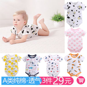 ชุดบอดี้สูทเด็กทารกรอมเปอร์สูททรงสามเหลี่ยมแขนสั้นชุดฤดูร้อนผ้าฝ้ายแท้สำหรับเด็กทารกชายและหญิงแบบบางชุดคลุมก้นแบบบางสำหรับเด็กแรกเกิด3ขวบ