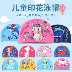 Adorable Cartoon Fabric Swimming Caps for Children Boys Girls Kids Baby Boys Girls Swim Caps Protective Ear Kids Swimming Accessories