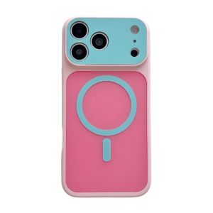 Cute MagSafe Magnetic iPhone 13 14 15 16 17 Pro Max Case Large Acrylic Camera Lens Protector Shockproof Soft Leather Texture Phone Cover Pastel Contrast Color Anti Drop Wireless Charging Case For Women Aesthetic Trendy Phone