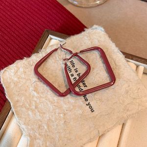 Hong Kong Style Retro Square Red Earrings Womens Fashion Jewelry Elegant Lightweight Luxury Ear Jewelry Alloy Embedded Artificial Gem