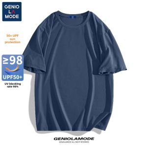 Genio Lamode Mens White Cotton T-Shirt Short Sleeve Casual Loose Fit Summer Top Breathable Printed round Neck Tee