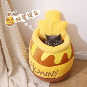 Honey Pot Cat Nest All Year Round Neutral Kennel Cat Honey Can Heattech Nest Semi-Closed Autumn Winter Pet Supplies
