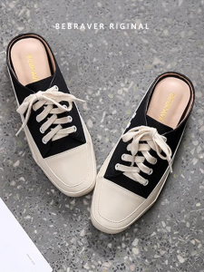 Large and Small Size Casual Half Slippers Womens Summer Outwear K-style White Shoes 2024 New Arrival Womens Shoes Ins Internet Celebrity Canvas Shoes