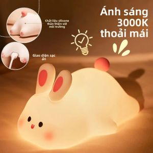 Đèn Ngủ Hoạt Hình Thỏ Dễ Thương Sạc USB Điều Chỉnh Độ Sáng Bằng Cảm Ứng Đèn LED Hỗ Trợ Giấc Ngủ Cho Trẻ Em Quà Tặng Hình Thú