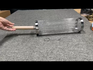 Stainless Steel Rolling Grill Basket Removable Wooden Handle for Outdoor Cooking Camping