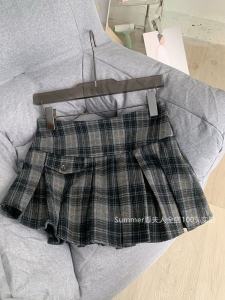 กระโปรงสั้นทรงเอลายสก็อตผ้าขนสัตว์หนาสำหรับฤดูใบไม้ร่วงและฤดูหนาวสำหรับผู้หญิงวัย 18-24 ปี กระโปรงทรงเอสไตล์เกาหลี