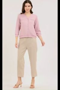 Krizia Textured V-Neckline Button Down Ribb Cuff and Hem Cardigan