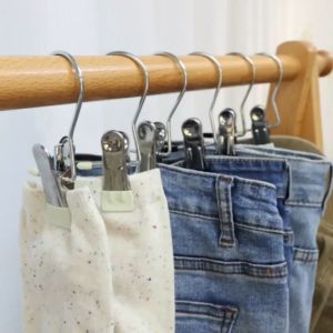 50PCS Stainless Steel Clips for Clothes Clothespins Laundry Clothes Pegs with Hook Portable Hanging Clothes Clip Set Heavy Duty Laundry Clip for Clothes Wardrobe Clothes Organizer Hanger