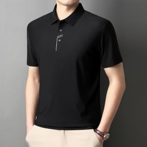 ROMON | Lormen Mens Polo Shirt Summer Thin Ice Silk Business Casual Short Sleeve T-Shirt Breathable Half Sleeve Top Fashionable Urban Style
